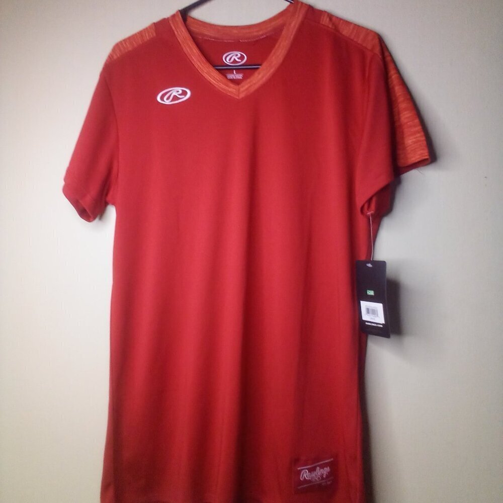 Rawlings Shirt Women L Softball Baseball Short Sleeve Active Athletic Red